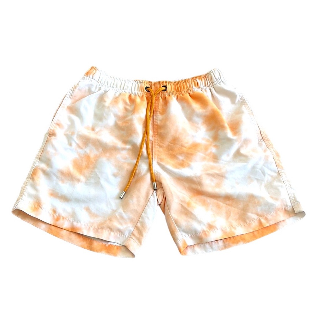 Franks Mens Swim Trunks Size Small Orange White Tie-Dye Acid Wash